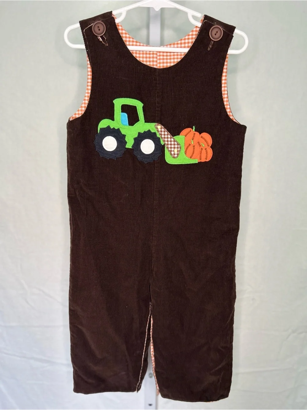 Kellys Kids Reversible Thanksgiving Longall Turkey Tractor Pumpkin Overalls 2T